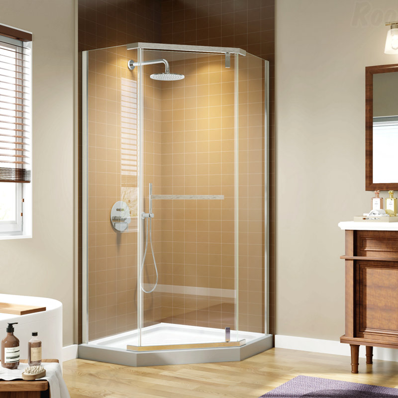 Corner Shower Enclosure Door, 36"W X 72"H, 1/4" (6Mm) Clear Tempered Glass, Pivot Opening Door 36"W X 72"H Frameless Design Neo-Angle Shower Enclosure Door, 1/4" (6Mm) Clear Tempered Glass, Pivot Opening Shower Door