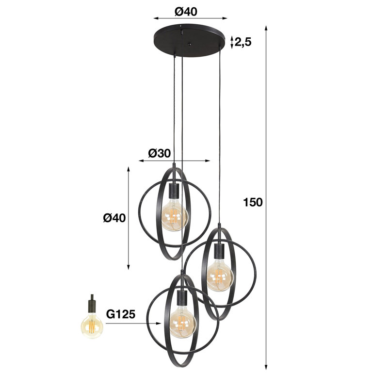 Deuxville 3 - Light Sphere Globe Pendant
