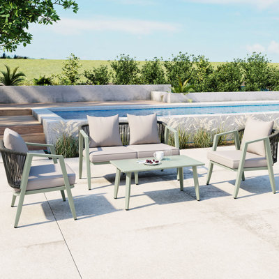 4 sièges d'extérieur avec coussins en fer et coussins moelleux, pour 4 personnes, coussins Nuance