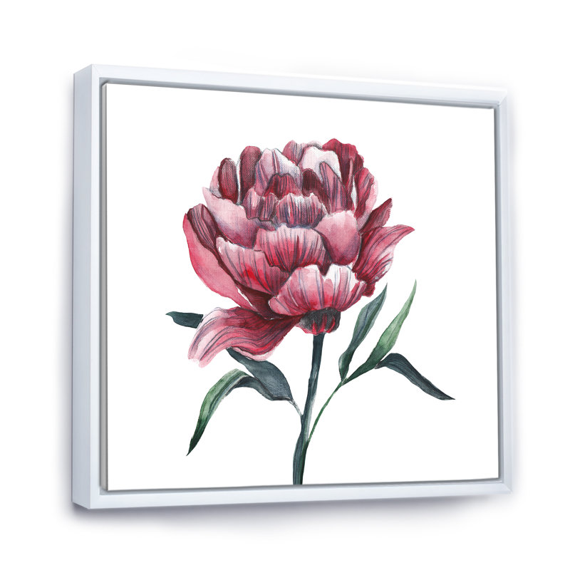 Fleur de pivoine rouge rétro, H 16 po x l 16 po x P 1 po, Toile encadrée flottée blanche