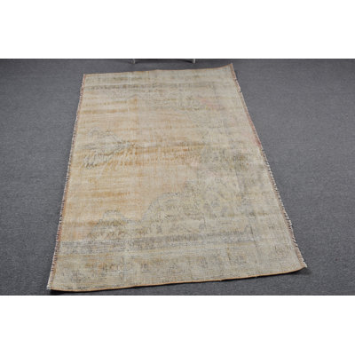 Tapis turc rétro jaune - idéal pour la décoration de chambre à coucher et de cuisine avec un design antique