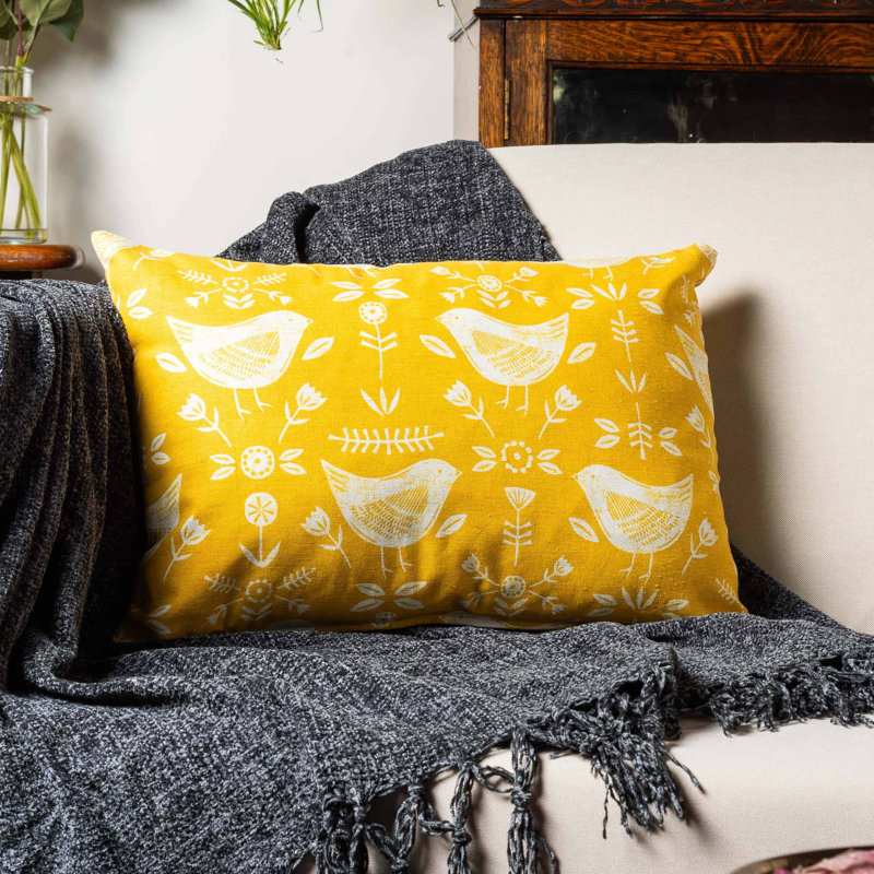 Scandi Geometric Birds Cushion, 43x30cm, Synthetic filled