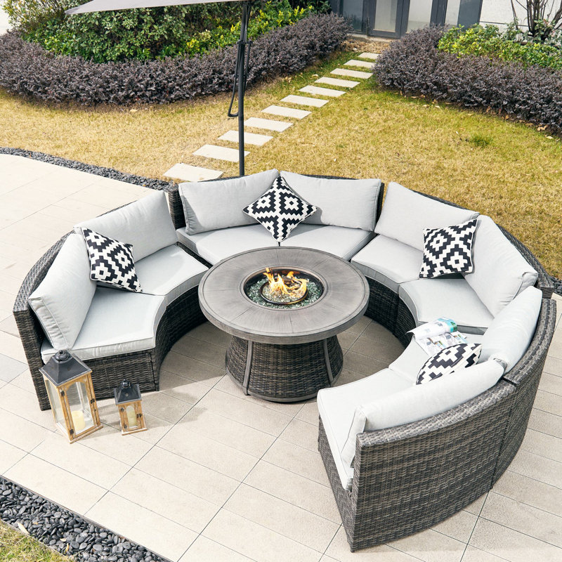 Orsin 9 Piece Outdoor Conversation Set With Fire Pit Table
