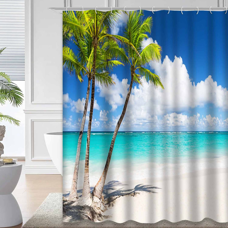 Magnifique plage tropicale avec cocotiers et 12 crochets, L 72 po x l 78 po