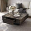 Table basse 31 po carrée moderne en bois massif noir avec tiroirs de rangement cachés à 2 voies, détails cannelés, parquet, table basse à grain de bois-1462684905-1462684908