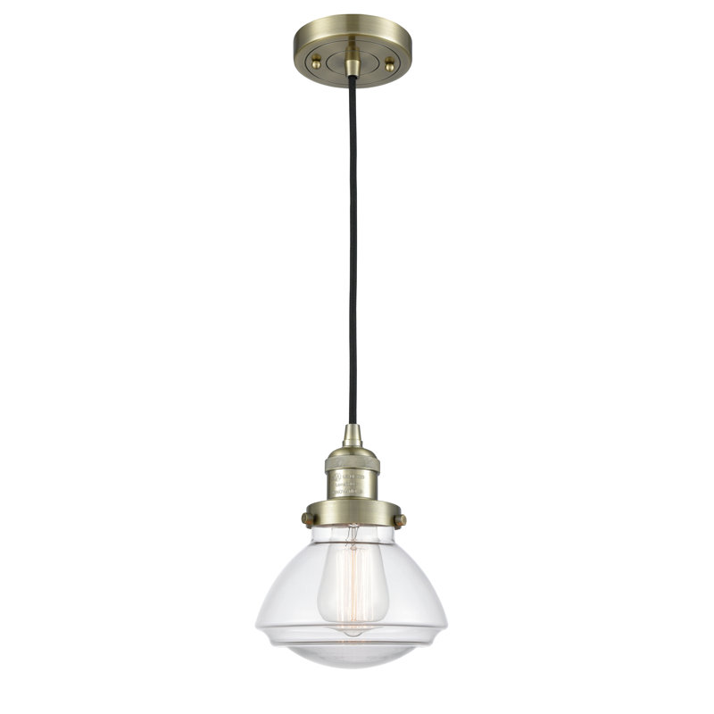Luminaire suspendu simple à 1 lumière Chesterville, Ampoule DEL 6 watts Vinage, Transparent, Laiton antique