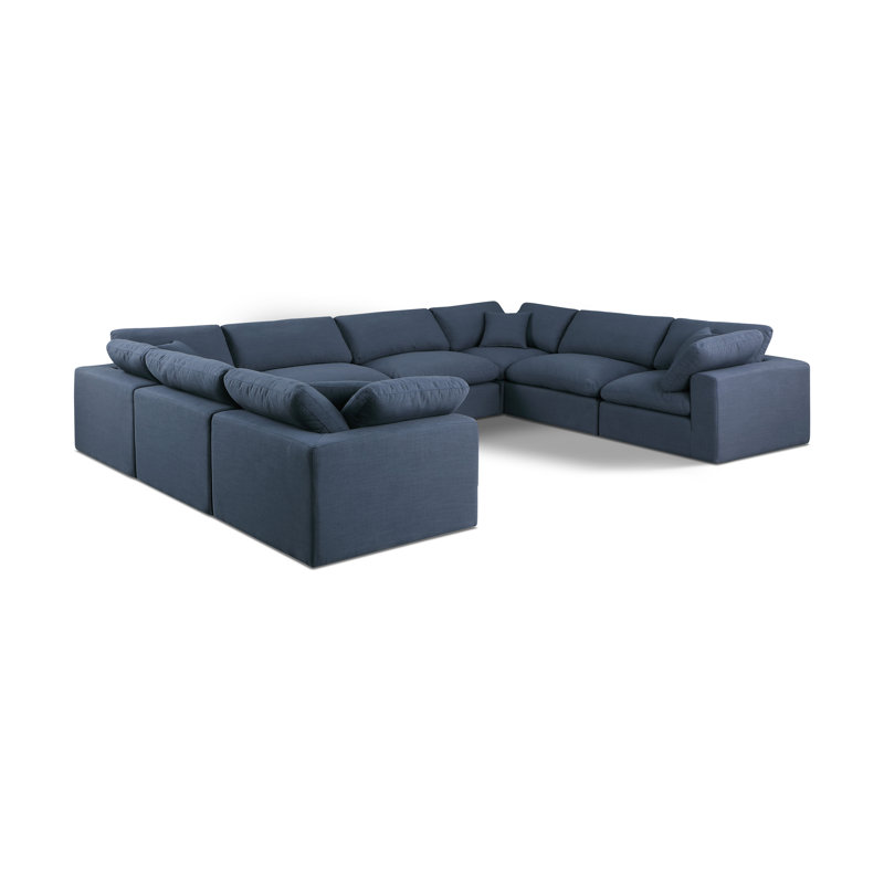 Hippler Upholstered U-Shaped Sectional Reversible, Navy Linen Textured Fabric
