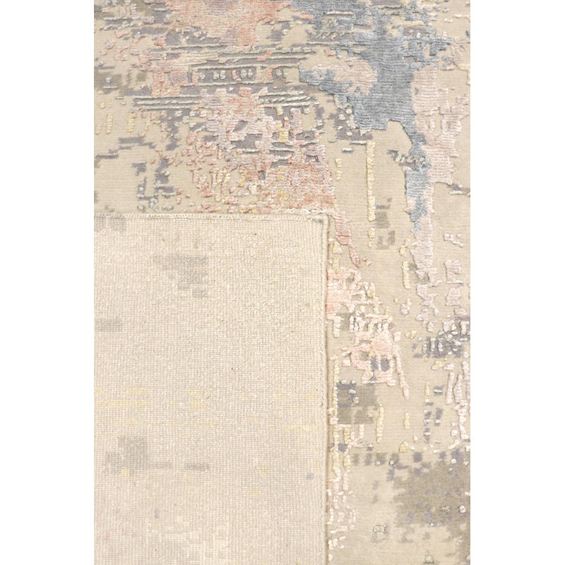 Tapis gris moderne noué à la main, Rectangle 8 pi 2 po x 10 pi