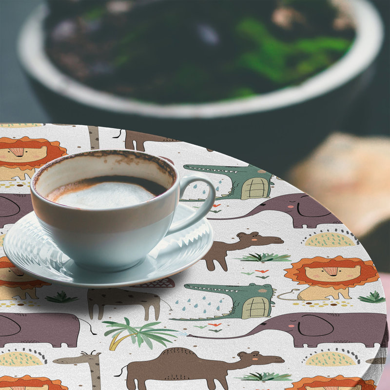 East Urban Home Lion Fitted Round Tablecloth Diameter Multicolor