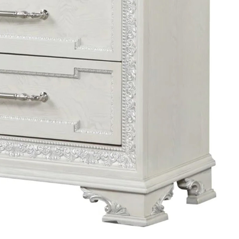 Commode large Miamy, plateau à bijoux 7 tiroirs, bois de pin blanc crème