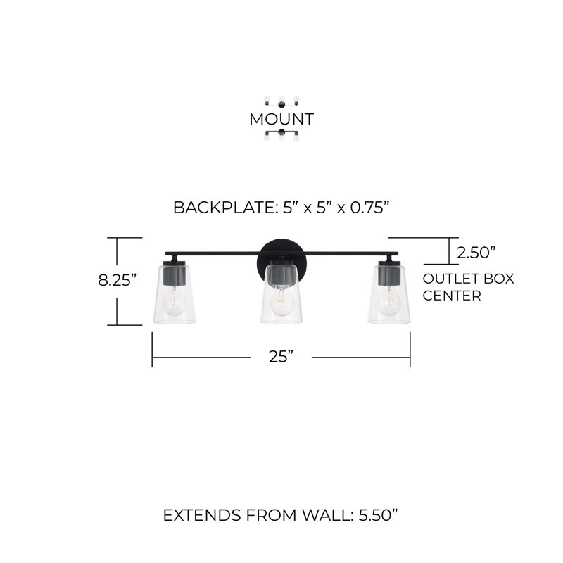 3 - Light Dimmable Vanity Light, Matte Black