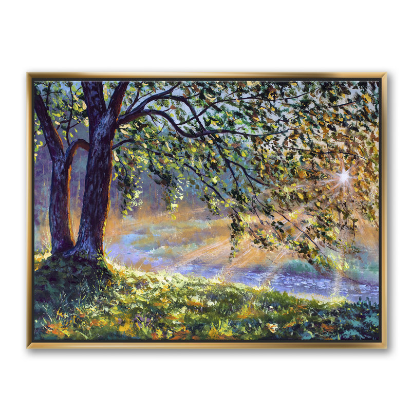 Arbre par les premiers rayons du soleil de l'après-midi - reproduction d'art sur toile, H 24 po x l 32 po, Doré