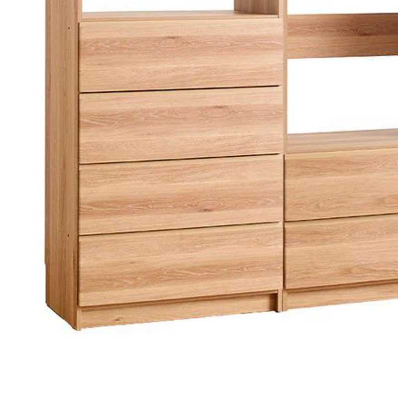 Dee Walk In Closet, Modular Freestanding Storage 4 Shelf 3 Rods, Brown, Natural Oak Brown