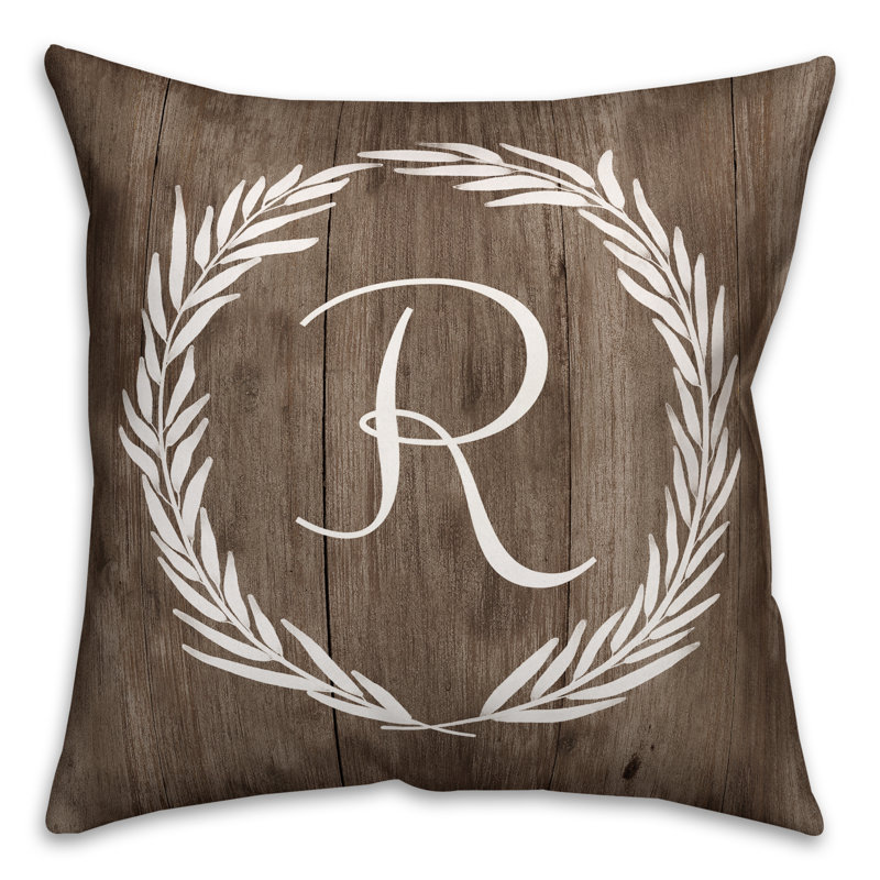  Wreath Initial Throw Pillow, R
