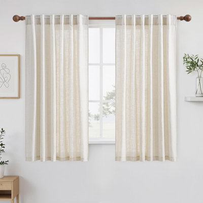  Linen Curtains 2 Panels Set for Living Room/Bedroom, Thick Flax Linen Blend Privacy Window Drapes Rod Pocket & Back Tab with Light Filtering