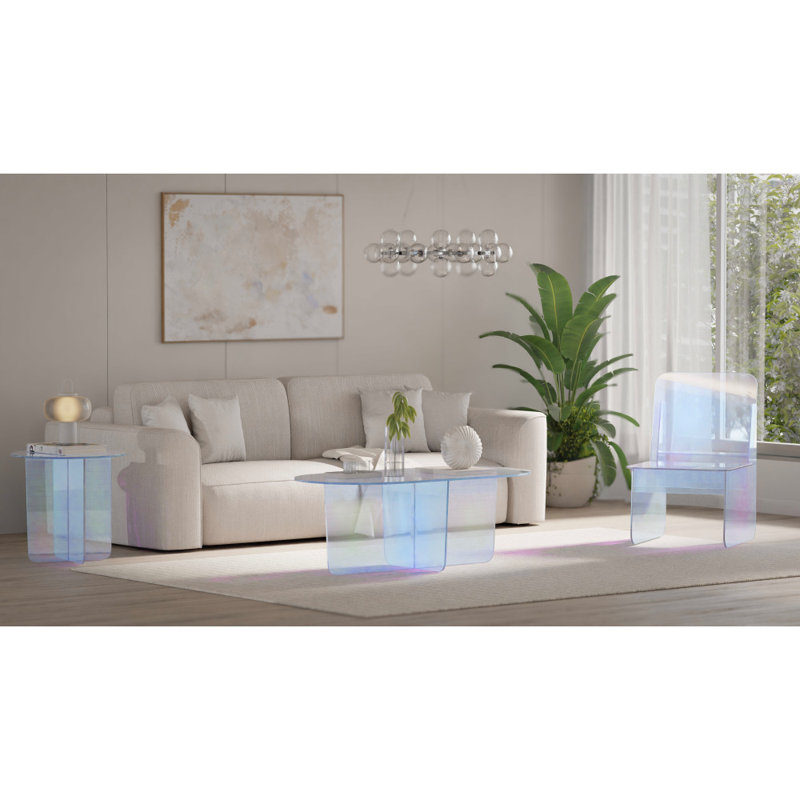 Vinci Large End Table In Iridescent Glass, 22" H x 16" W x 16" D