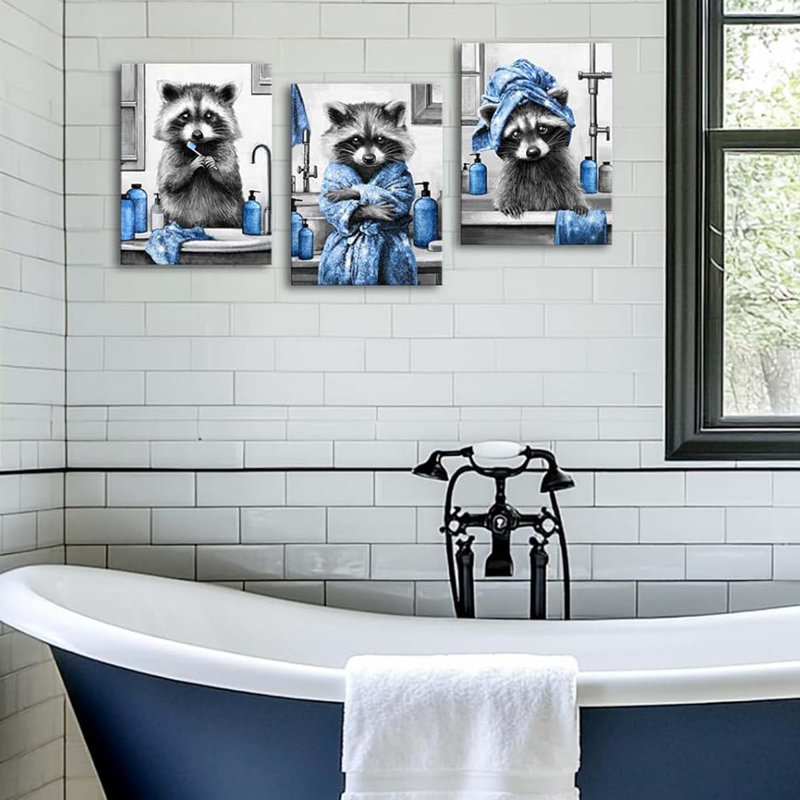40*30,Blue Bathroom Wall Art Funny Animals Bathroom Decor Recoon Pictures Paintings., Blue/Grey
