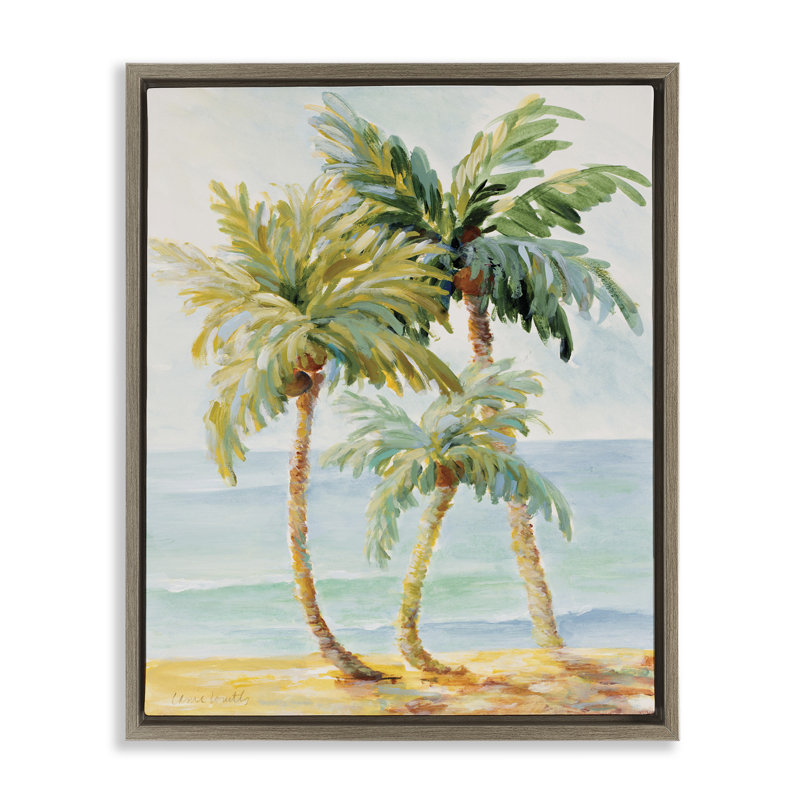 Tropical Palm Trees on Sand Brown Grain Framed Floater Canvas Wall Art by Lanie Loreth, 21" H x 17" W