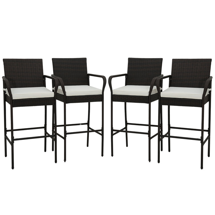 Bahoque Polyethylene (PE) Wicker Outdoor 29.5'' Bar Stool with Cushion