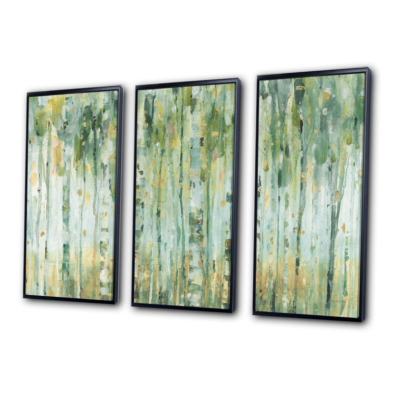 Golden Birch Forest V - Farmhouse, ensemble d'art mural sur toile encadré de 3