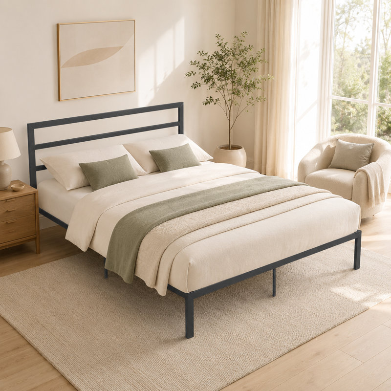 Lit plateforme en métal Ellersick, Gris anthracite