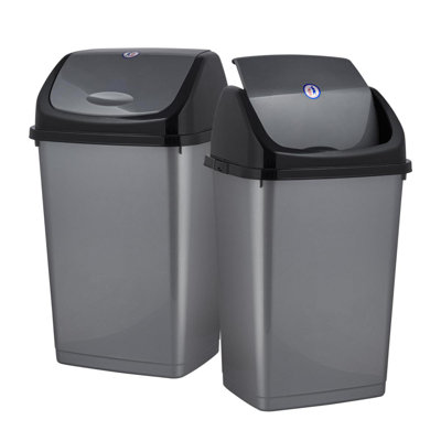 Superio poubelle de cuisine 13 gallons avec couvercle pivotant, grande poubelle en plastique pour l'extérieur et l'intérieur, grande poubelle de recyclage de 52 pte et corbeille pour la maison, le bureau, le garage, le patio, le restaurant (2, gris)