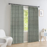Fabdivine Sage Green Pure Linen Floral Handmade Block Print 27x72 Inches Pinch Pleated Window or Kitchen Room Darkening Hook Curtains 2 Panel Set for Living Room 100% Blackout, Superstar