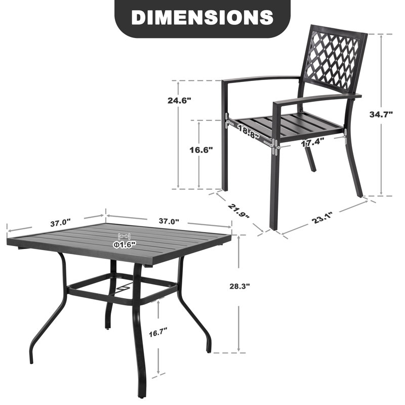 Ensemble repas d'extérieur 5 pièces, finition fer, noir, 4