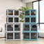 32 bacs de rangement empilables, 3 paquets de contenants en plastique avec portes. Pliable pour les espaces compacts. Organisez votre bureau. Blanc. Couvercles de bacs de 29,07 po x H 15,75 po. Roues. Rangez votre espace. 5