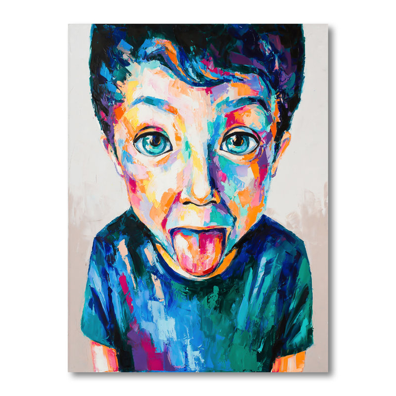 «Cute Kid Portrait on Stroke Paint II» - Peinture, H 20 po x l 12 po x P 1 po, Toile tendue