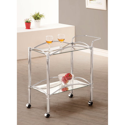 Chariot-bar rectangulaire en métal avec 2 tablettes en verre, apportant une ambiance contemporaine à la salle à manger, mouvement sans effort avec tablette, idéal pour l'organisation de la pièce, conception mobile lisse