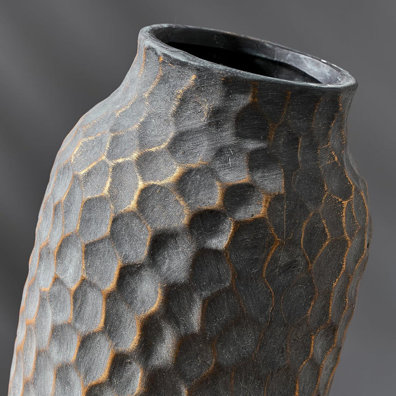 Vase en céramique rustique 12,5 pouces, vase décoratif pour maison de campagne, grand vase à fleurs pour salon, table, mariage, tablette, finition bronze