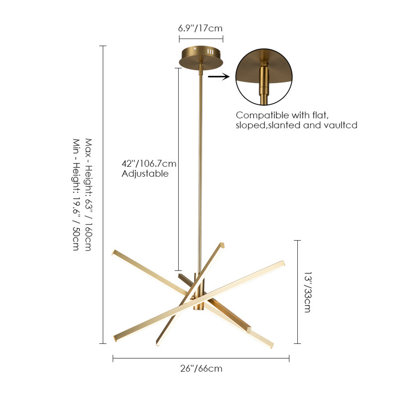 Black Aluminum 4-Light Sputnik Linear Chandelier