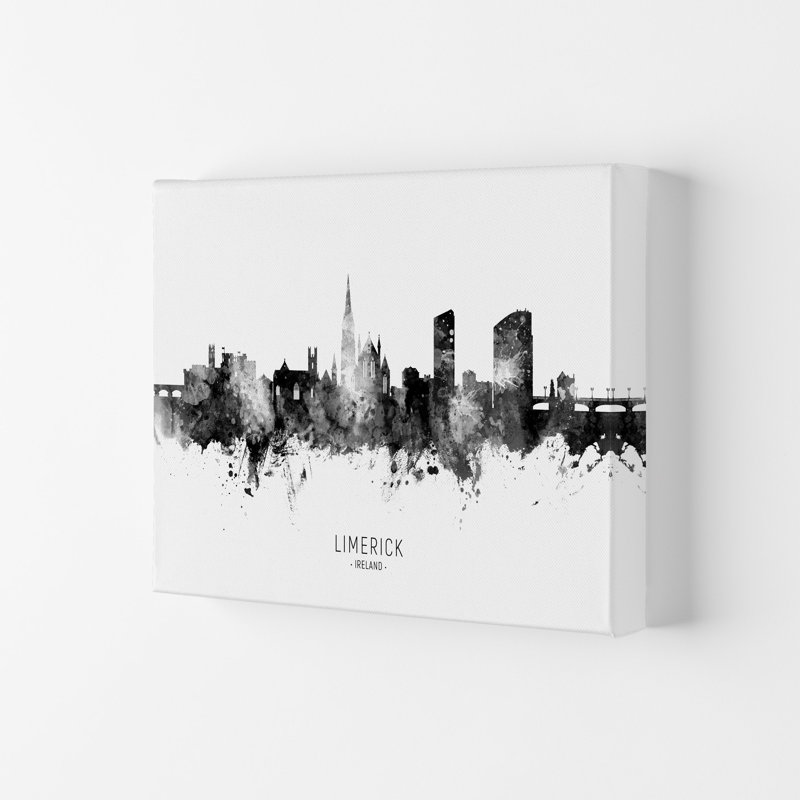 Limerick Ireland Skyline Black White City Name by Michael Tompsett - 1 Piece Wall Art, 59.4cm H x 84cm W x 4cm D