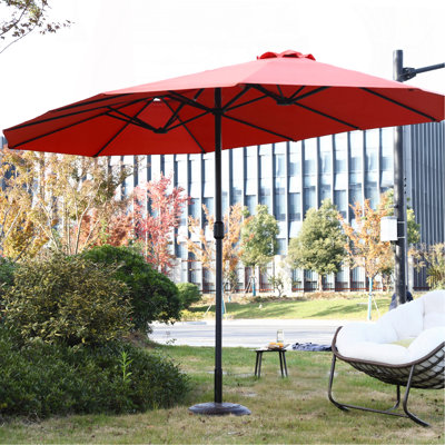Grand parasol d'extérieur double face 14,8 pi avec manivelle (orange) (sans base)