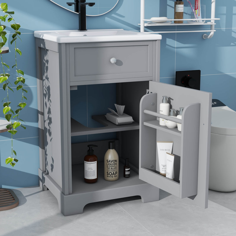 Meuble-lavabo de 20 pouces avec comptoir en céramique à deux niveaux, Gris