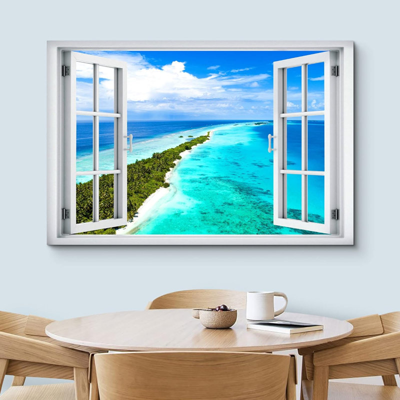 Fenêtre, paysage, fenêtre, vue aérienne, Caraïbes, H 24 po x l 36 po