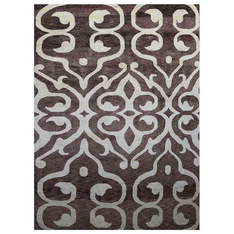 Contemporary Brown | Beige Hand Knotted Silk Rectangle Indoor Area Rug, Rectangle 5' x 8'