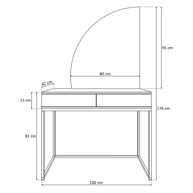 Brilen Dressing Table with Mirror, Black/White High Gloss