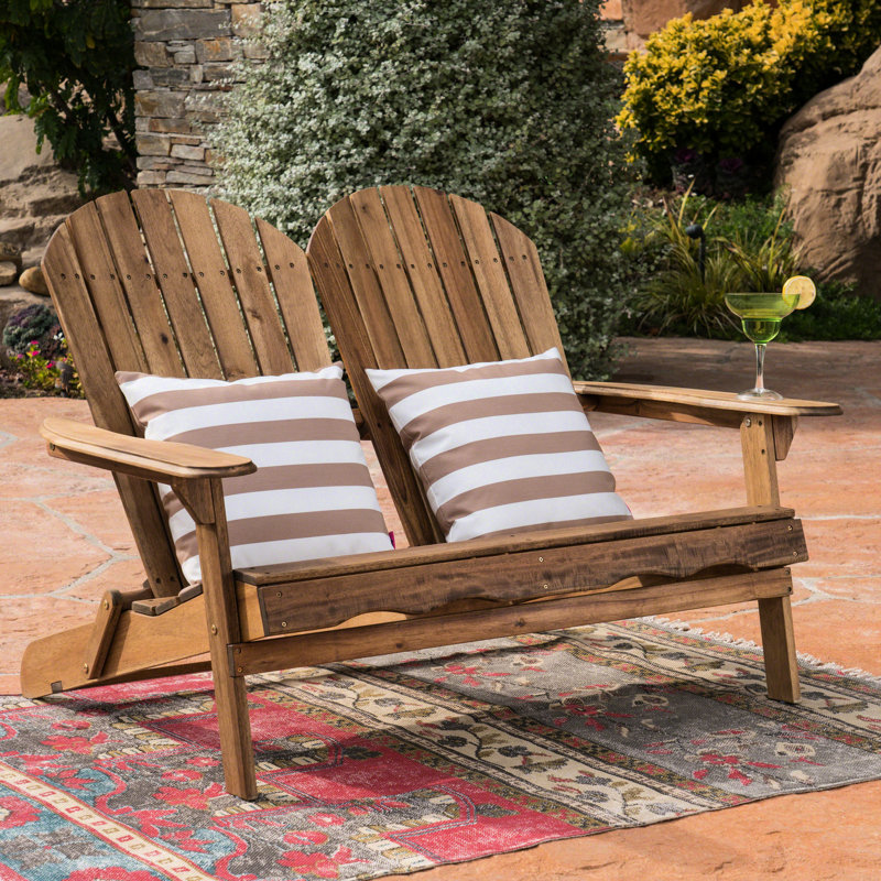 Chaise double en bois Adirondack pour cour de jardin