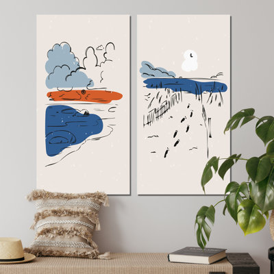 «Blue and Orange Retro Landscape I», ensemble de 2 peintures