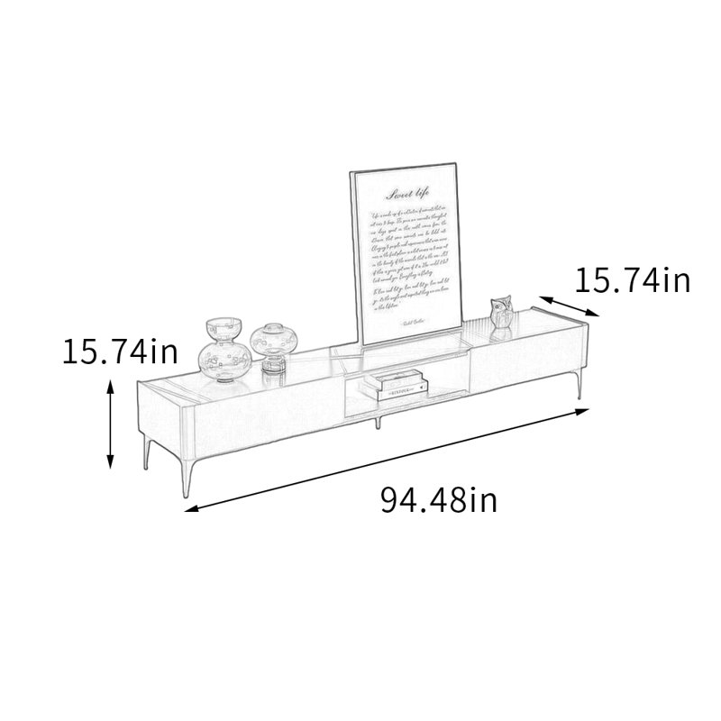 Meuble télé avec tiroirs Living, Noir/gris, H 15,74 po x L 94,48 po x l 15,74 po