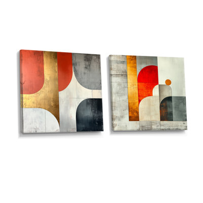 Motif géométrique doré rouge et gris Pure Form I - art mural géométrique - toile d'art moderne 2 pièces