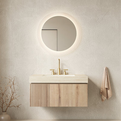 Meuble-lavabo 36 po, armoire de rangement en contreplaqué flottant avec tiroir et porte avec 3 trous de robinet pré-percés, blanc pré-assemblé 36 po