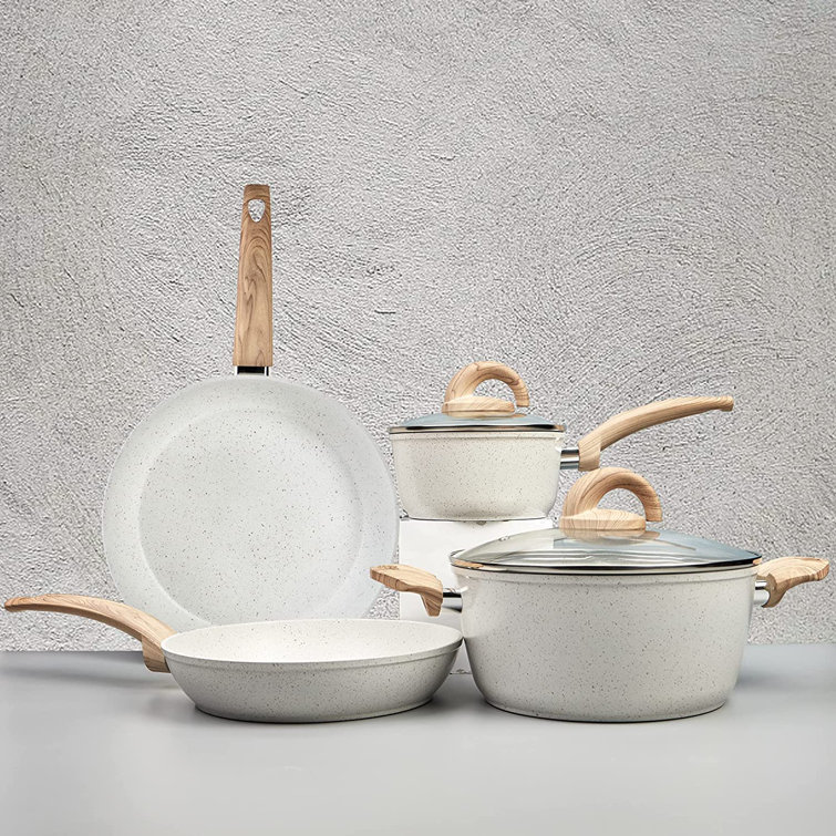 Kitchen Cookware Set White Nonstick Granite Coating Dishwasher Pan Pots  Tools