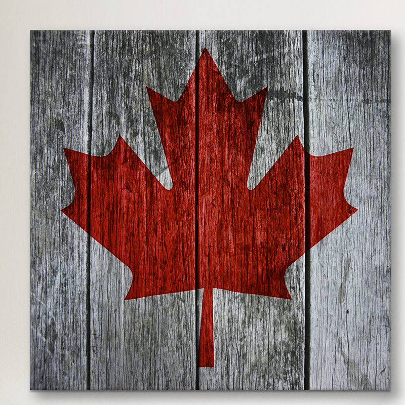 Drapeau canadien feuille d'érable rouge - reproduction sur toile tendue sur châssis, H 18 po x l 18 po x P 1,5 po