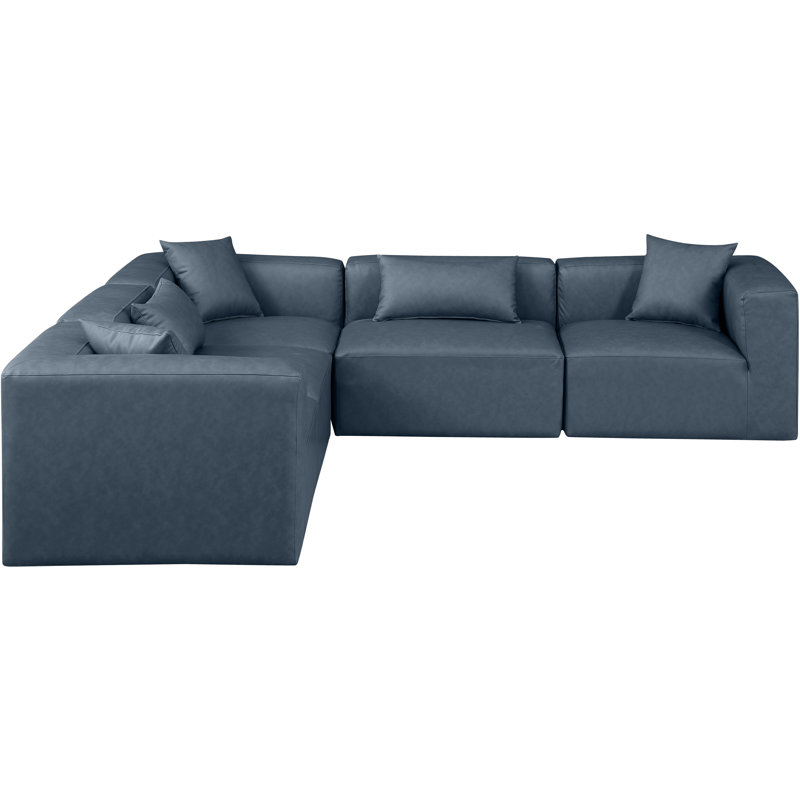 Houswerth Upholstered L-Shaped Sectional Reversible, Navy Vegan Leather