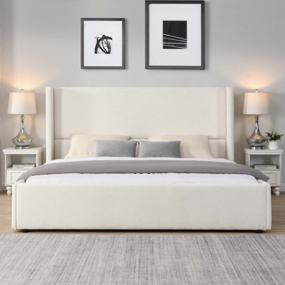 Lit tapissier élégant en tissu avec tête de lit haute, très grand