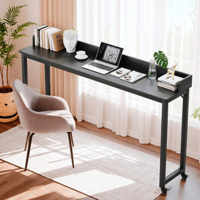 Table de lit 70,8 po avec roulettes à 360 °, bureau pour lit mobile de grande taille avec pieds en métal robustes, chariot pour ordinateur portable robuste et table de salle à manger pour chambre à coucher, salon, hôpital (noir)