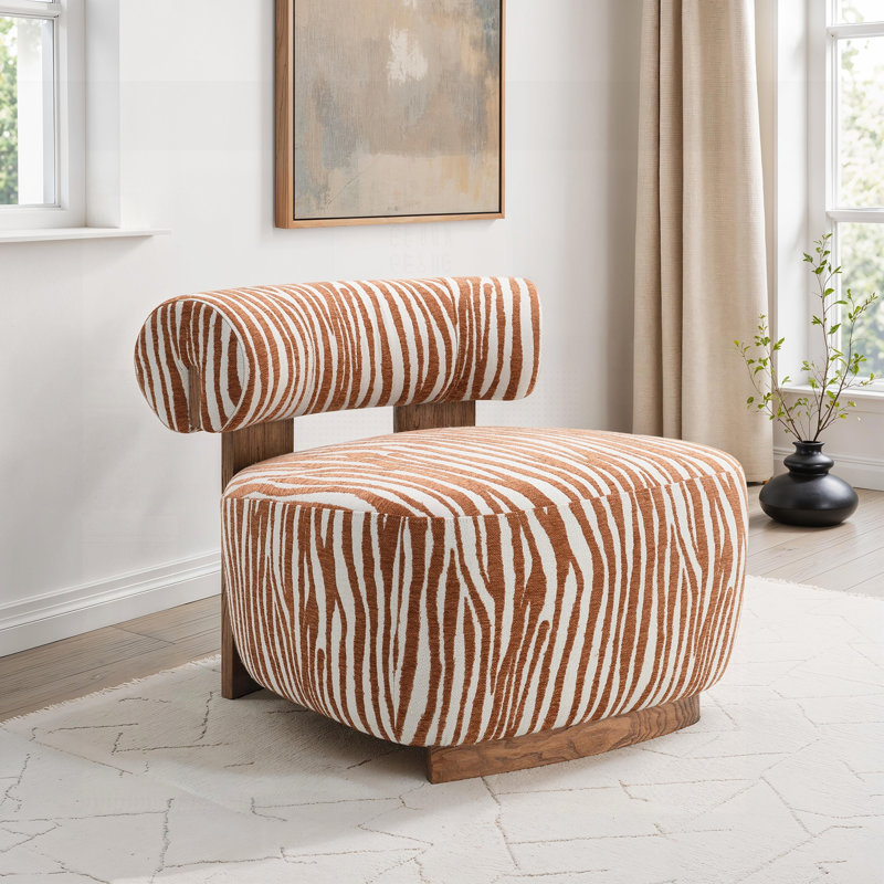 Tissu contemporain à rayures zébrées avec dossier cylindrique et mousse haute densité pour un confort confortable, Orange